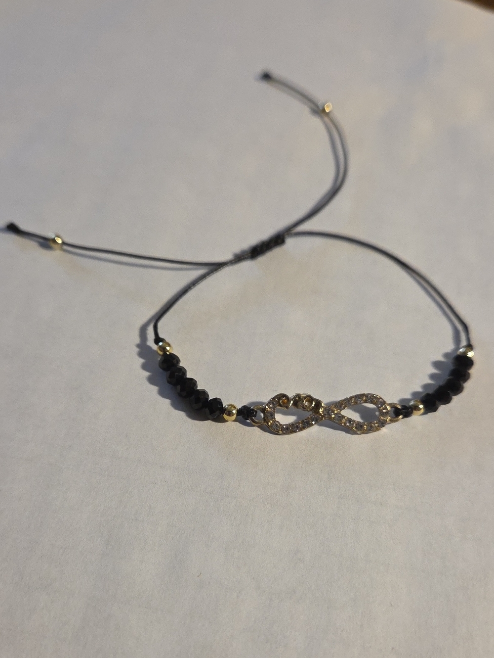 Bracelet - Rhinestone and Gold Infinity Symbol with LOVE, Black and Gold Beads